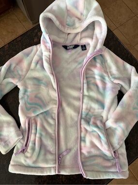 Lands' End Girls' Pastel Marble Hooded Fleece Jacket - Lavender, Pink, Aqua